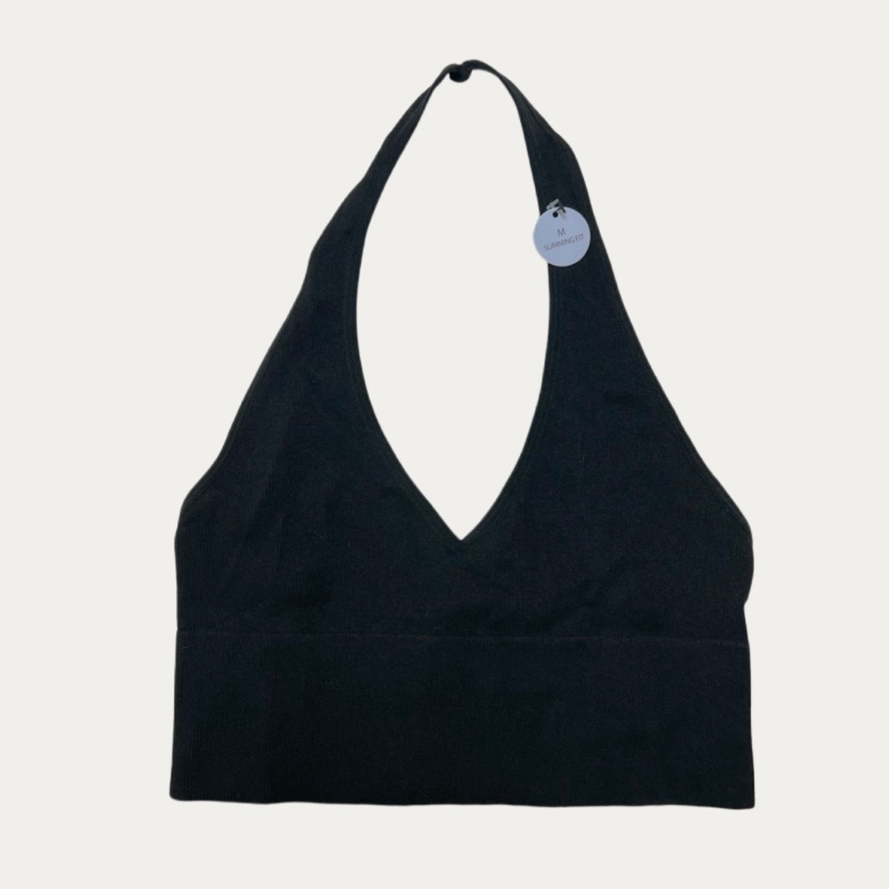 NWT Bella Seamless Black Halter Crop Top